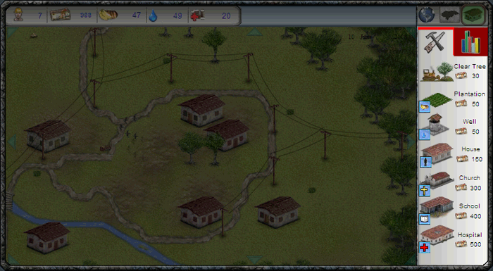 Screenshot of the village construction sidebar